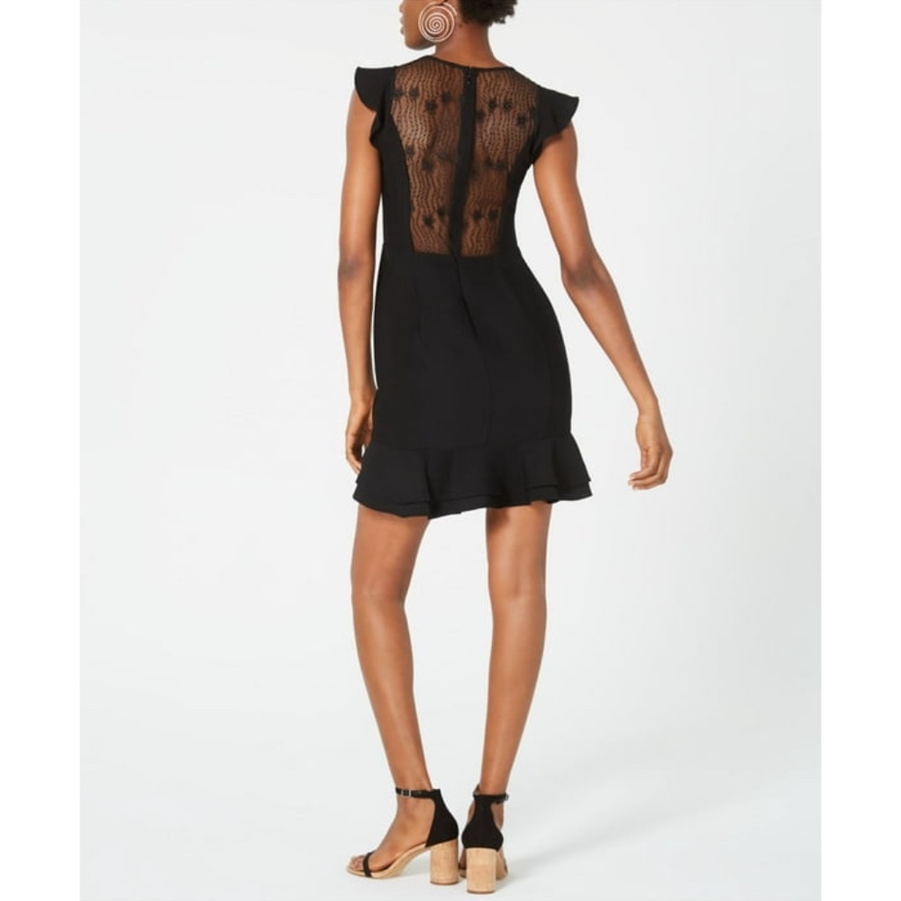 19 COOPER Womens Ruffled Zippered Cap Sleeve V Neck Short Cocktail Sheath Dress